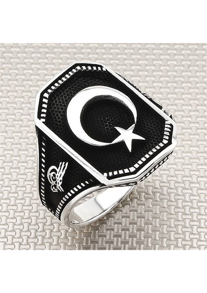 925 Ayar Gümüş Ay Yıldızlı Erkek Yüzük