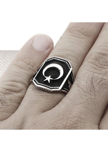 925 Ayar Gümüş Ay Yıldızlı Erkek Yüzük fiyatları