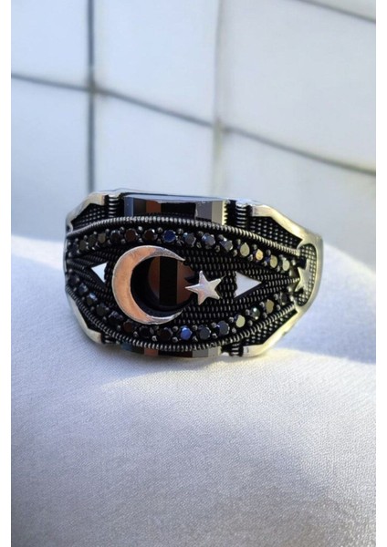 925 Ayar Gümüş Mikro Taşlı Ay Yıldız Erkek Yüzük, Ay Yıldızlı Yüzük fiyatları