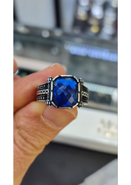 Erkek Safir Taşlı 925 Ayar Gümüş Yüzük indirimleri