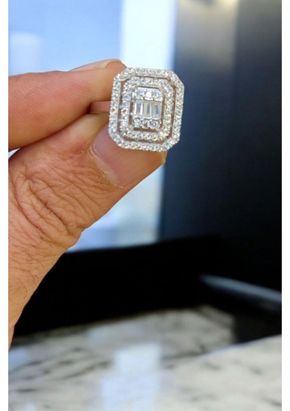 Işıklı Kutulu 925 Ayar Gümüş Baget Özel Tasarım Kadın Yüzük fırsatları