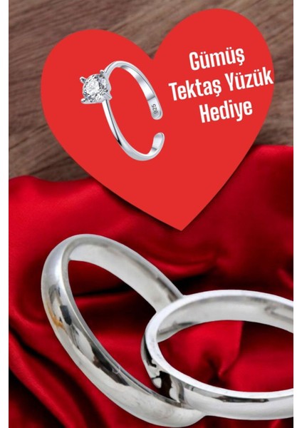 925 Ayar Gümüş 2 mm Düz Alyans - Tektaş Yüzük Hediyeli