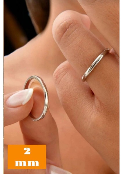 925 Ayar Gümüş 2 mm Düz Alyans - Tektaş Yüzük Hediyeli fiyatları