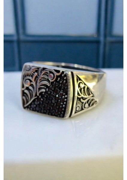 925 Ayar Gümüş Mikro Taşlı El Işlemeli Erkek Yüzük fiyatları