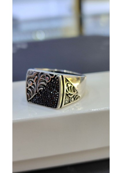 925 Ayar Gümüş Mikro Taşlı El Işlemeli Erkek Yüzük modelleri