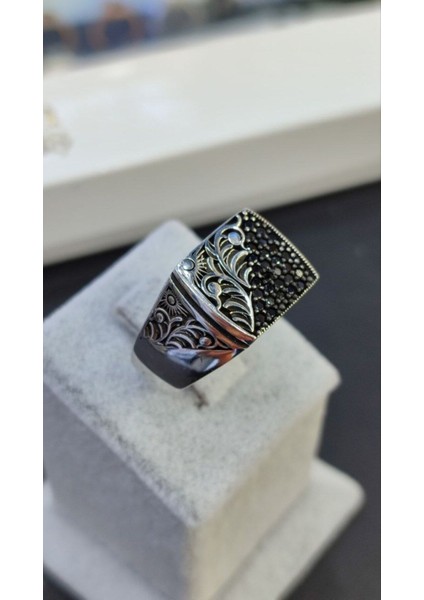 925 Ayar Gümüş Mikro Taşlı El Işlemeli Erkek Yüzük fırsatları