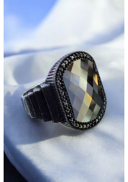 Erkek Siyah Zirkon Taşlı 925 Ayar Gümüş Yüzük