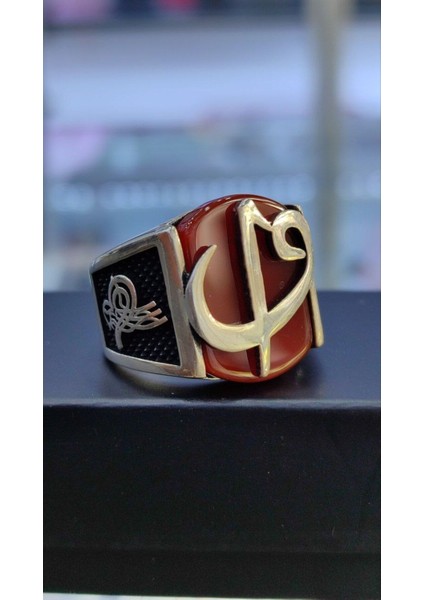 925 Ayar Gümüş Akik Taşlı Elif Vav Erkek Yüzük modelleri