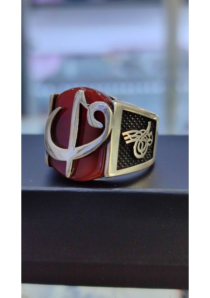 925 Ayar Gümüş Akik Taşlı Elif Vav Erkek Yüzük fırsatları