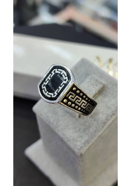 Erkek Oniks Taşlı Desenli 925 Ayar Gümüş Yüzük indirimleri