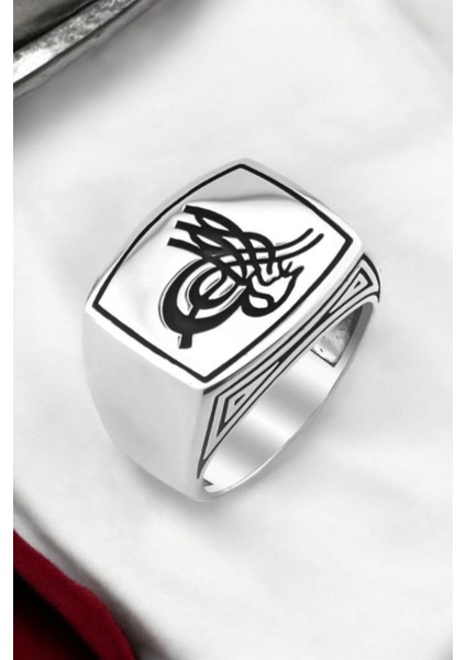 925 Ayar Gümüş Osmanlı Tuğralı Erkek Yüzük, Parlak Erkek Tuğralı Erkek Yüzük