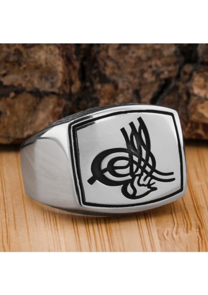 Osmanlı Tuğralı Sade Parlak 925 Ayar Gümüş Yüzük