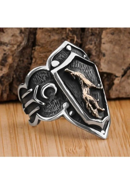 Bozkurt Tasarımlı Kayı Motifli 925 Ayar Gümüş Baş Parmak Zihgir Yüzüğü