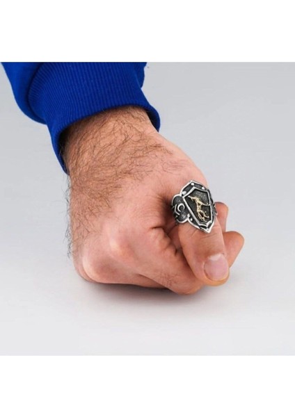 Bozkurt Tasarımlı Kayı Motifli 925 Ayar Gümüş Baş Parmak Zihgir Yüzüğü fiyatları