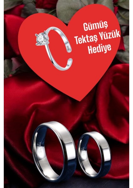 925 Ayar Gümüş 5 mm Düz Alyans - Tektaş Yüzük Hediyeli