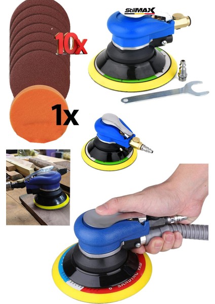 Yüksek Devirli Havalı Orbital Zımpara Polisaj Makinesi BLUE150H 150MM X10 Zımpara ve Ped Hediyeli