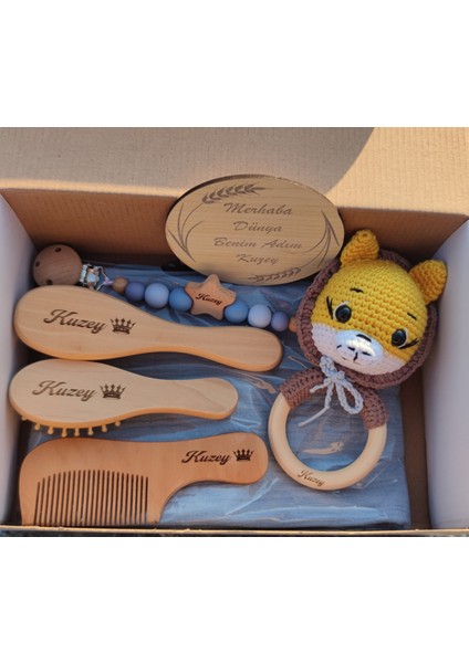 İsme Özel %100 Keçi Kılı Fırça tarak seti bambu Masaj Tarağı, Şimşir Tarak,emzik Zinciri,amigurumi,müslin Battaniye ve Bez Saklama Çantası Bebek Seti modelleri