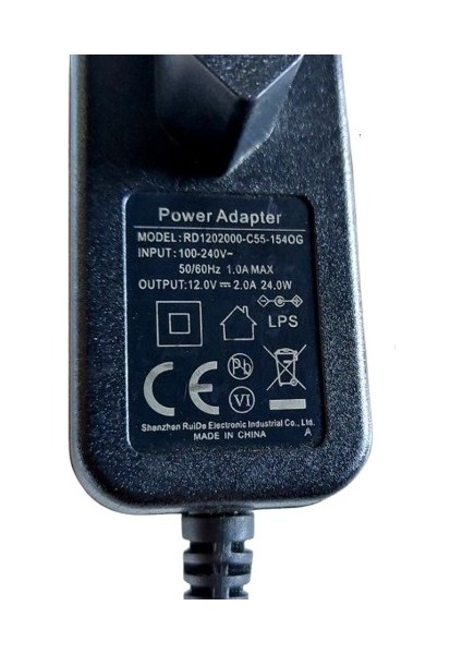 12V 2A Modem ve Arduino Uyumlu Plastik Kasa Priz Tipi Adaptör RD1202000-C55-154OG