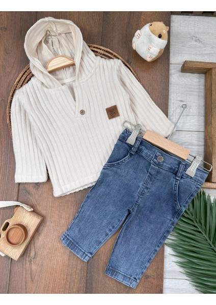 Yumuşak Doku Sweatshirt Esnek Kot Pantalonlu Erkek Bebek 2'li Takım