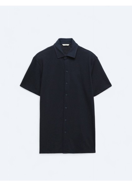 Lacivert Düz Regular Fit Casual Pamuk Karışımlı Gömlek