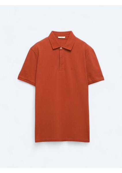 Kiremit Düz Polo Yaka %100 Pamuk T-Shirt
