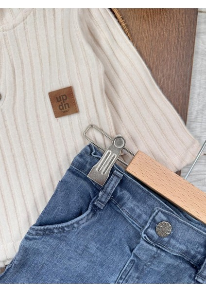 Yumuşak Doku Sweatshirt Esnek Kot Pantalonlu Erkek Bebek 2'li Takım
