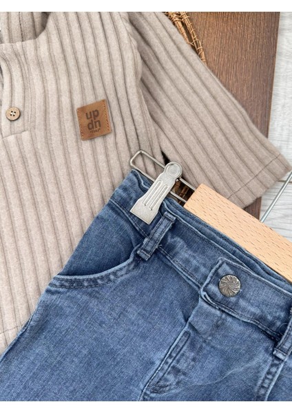 Yumuşak Doku Sweatshirt Esnek Kot Pantalonlu Erkek Bebek 2'li Takım