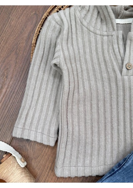 Yumuşak Doku Sweatshirt Esnek Kot Pantalonlu Erkek Bebek 2'li Takım