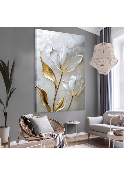 Beyaz Laleler Kanvas Tablo