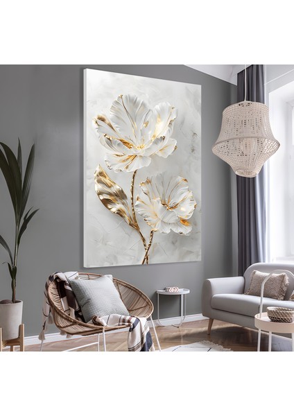 3D Altın Çiçekler Kanvas Tablo
