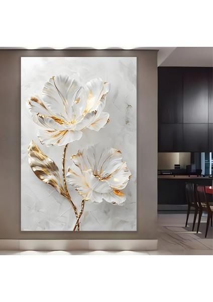 3D Altın Çiçekler Kanvas Tablo fiyatları