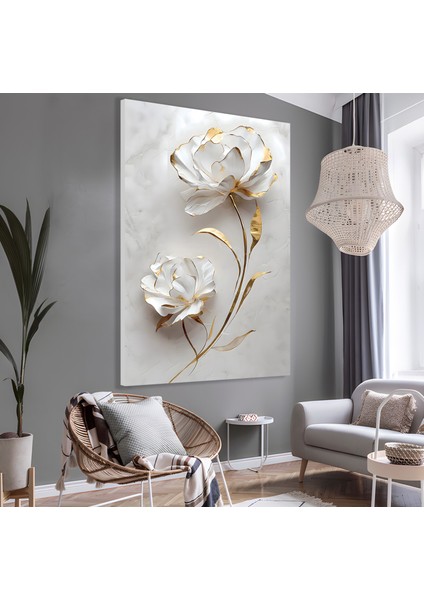 3D Altın Çiçekler Kanvas Tablo
