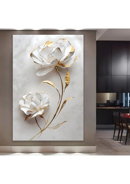 3D Altın Çiçekler Kanvas Tablo fiyatları