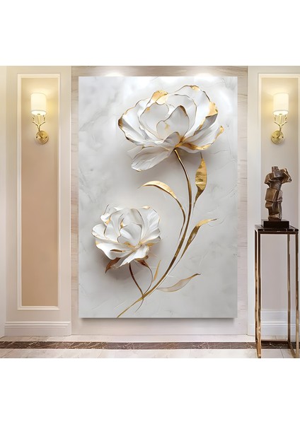 3D Altın Çiçekler Kanvas Tablo modelleri