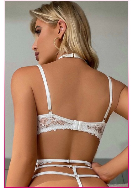 Ekru Göğüs Balenli Dantelli Zincir Detaylı Jartiyer Takım fırsatları