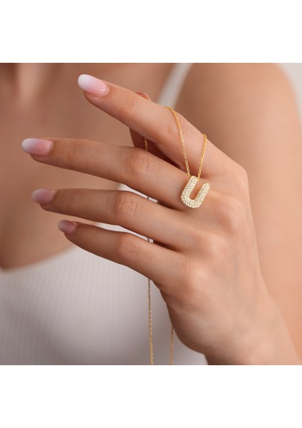 925 Ayar Sarı Altın Kaplama Harfli -- U Harfi Gümüş Kolye fiyatları