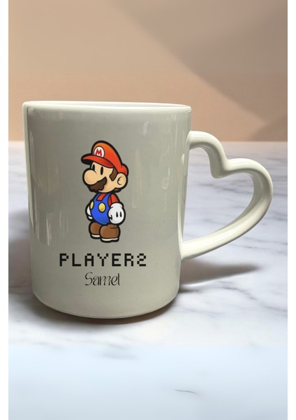 Süper Mario Temalı Çift Bardak - Sevgililere Özel 2'li Set Ayıcık Hediyeli Romantik Hediye