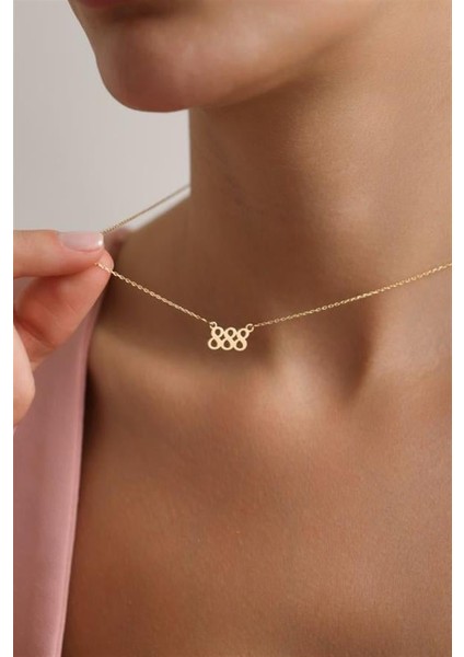 925 Ayar Gümüş Gold Kaplama 888 Melek Numarası Kolye