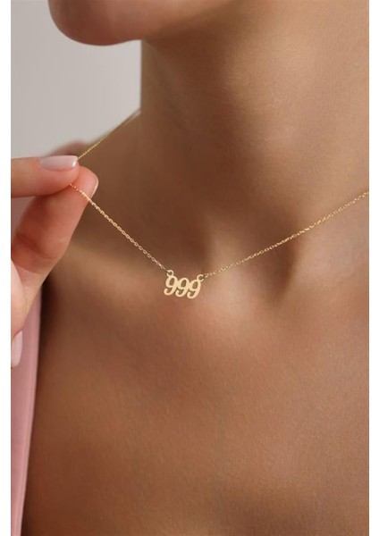 925 Ayar Gümüş Gold Kaplama 999 Melek Numarası Kolye