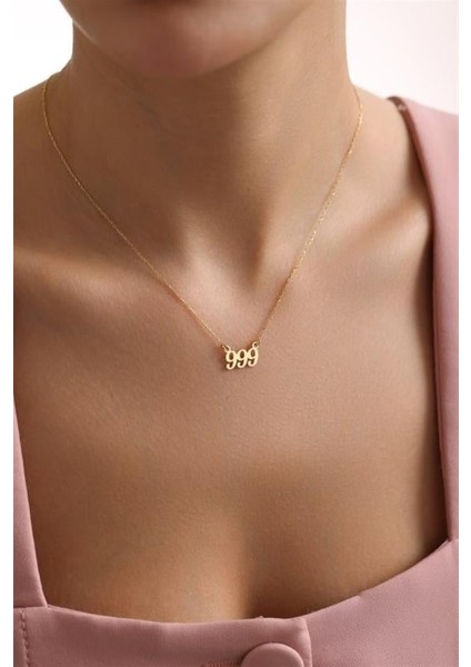 925 Ayar Gümüş Gold Kaplama 999 Melek Numarası Kolye modelleri