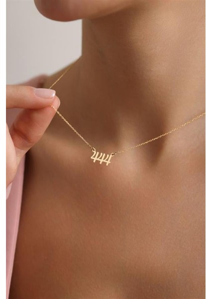 925 Ayar Gümüş Gold Kaplama 444 Melek Numarası Kolye