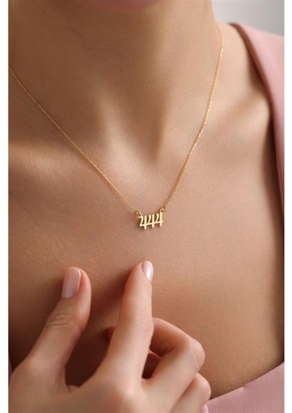 925 Ayar Gümüş Gold Kaplama 444 Melek Numarası Kolye indirimleri