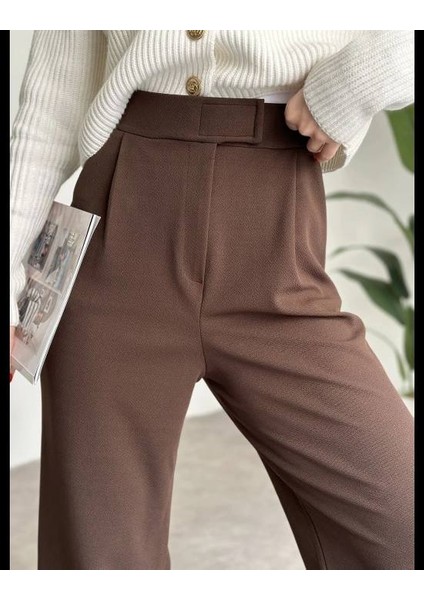 Kadın Beli Cırtlı Palazzo Pantolon