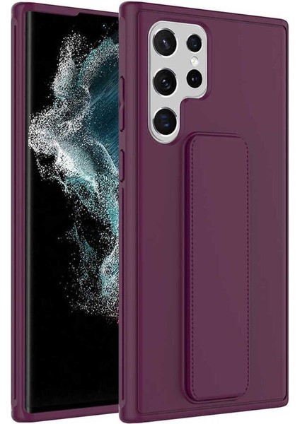 Samsung Galaxy S23 Ultra Kılıf Kamera Çıkıntılı Standlı Yumuşak Dokulu Renkli Esnek Silikon Kapak