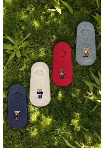 4'lü Teddy Bear Görünmez Sneaker Çorap