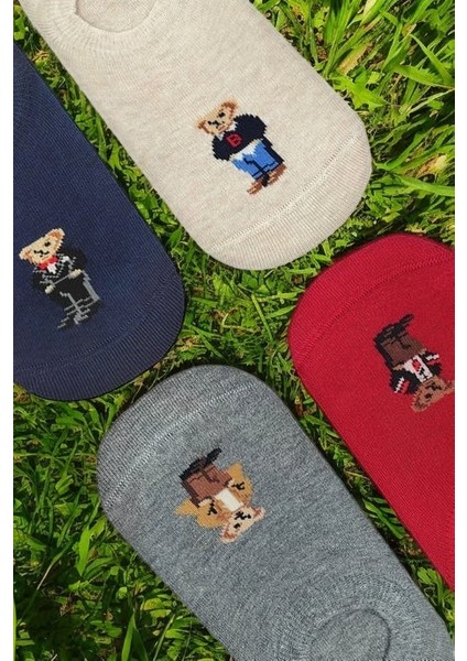 4'lü Teddy Bear Görünmez Sneaker Çorap