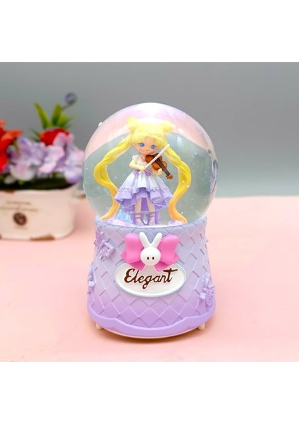 Keman Çalan Kız Temalı Büyük Boy Püskürtmeli Işıklı ve Müzikli Kar Küresi