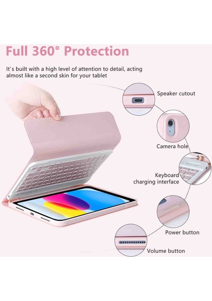 Apple iPad 10. Nesil 10.9 2022 Uyumlu Bluetooth Klavyeli Kılıfı (Tablet Değildir)