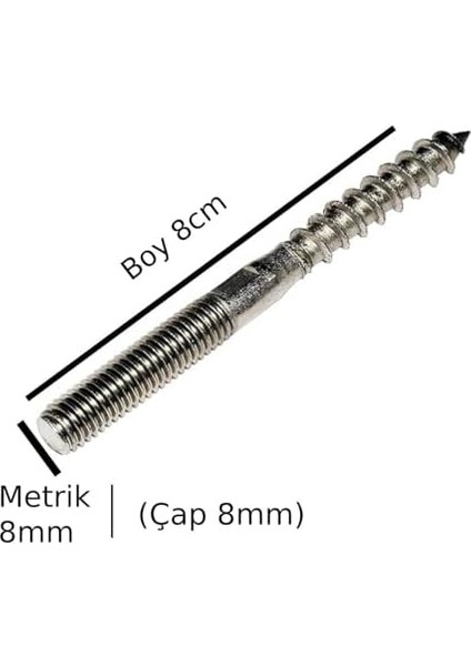 Saplama Ahşap Ağaç Vidası Ahşap Vida Montaj Vidası Trifon Vida Metrik 8 Çap 8 mm 2 Adet