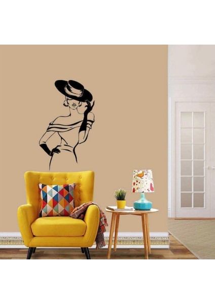 Şapkalı Kadın Büyük Boy Dekoratif Duvar Sticker, Çıkartma, Etiket